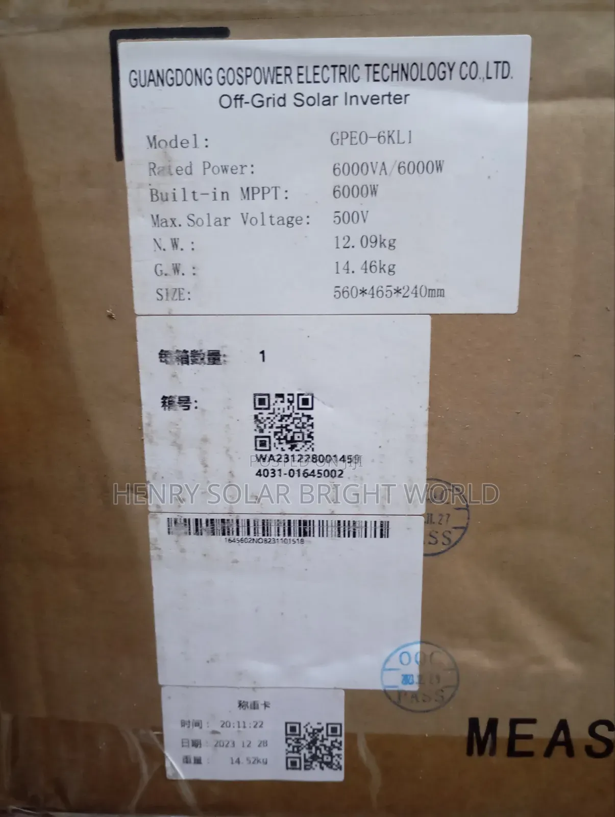 Gospower 6kw 48v Hibrid Inverter