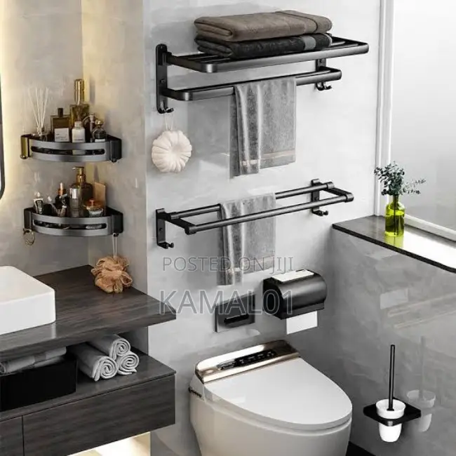Storage Rack Towel Bar Simple Bathroom Shelf Wall Mounted -