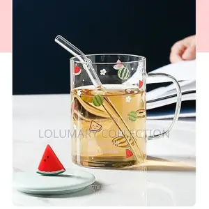 Fruit Straw Glass Cup Transparent Straw Handle Mug Office