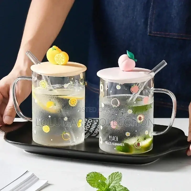 Fruit Straw Glass Cup Transparent Straw Handle Mug Office