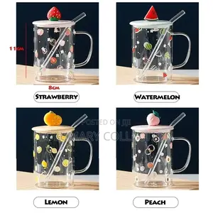 Fruit Straw Glass Cup Transparent Straw Handle Mug Office