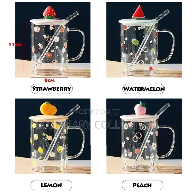 Fruit Straw Glass Cup Transparent Straw Handle Mug Office