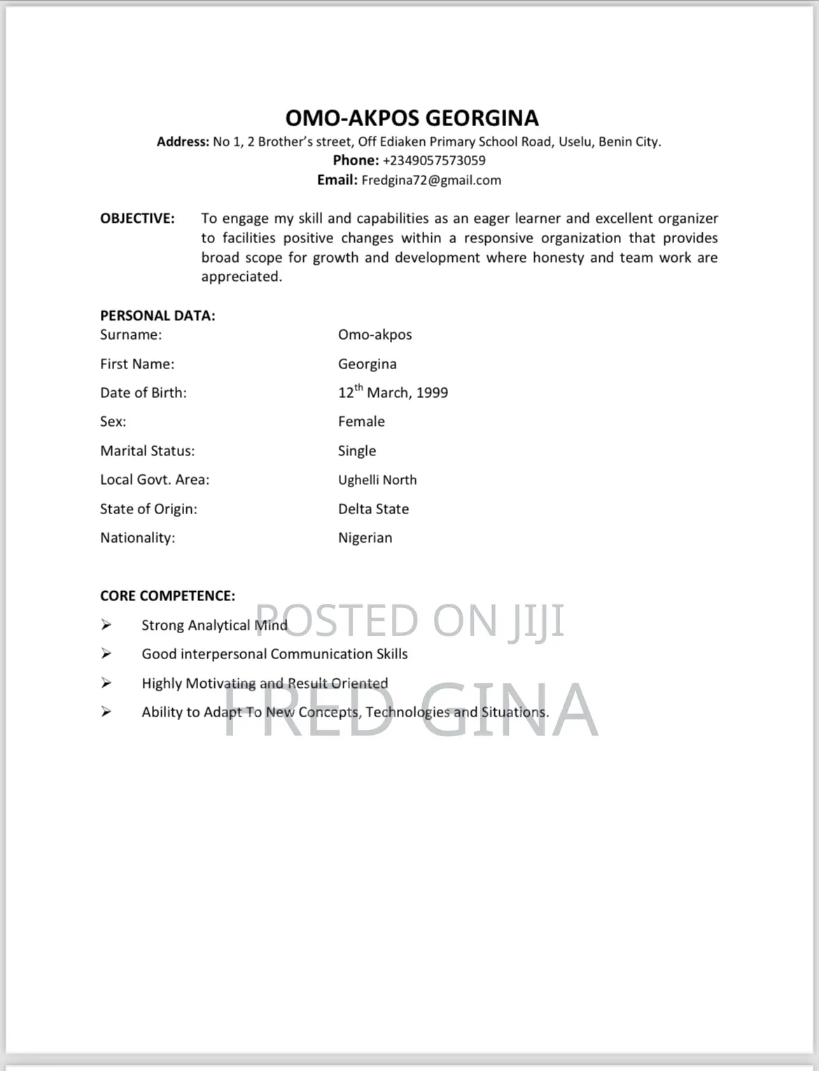 Customer Service CV