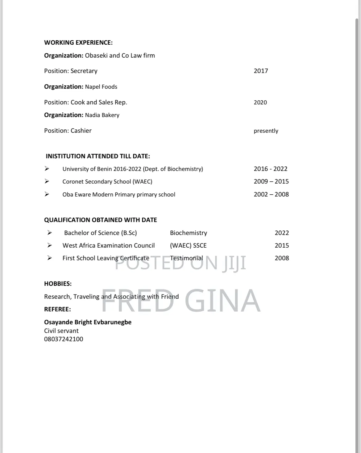 Customer Service CV