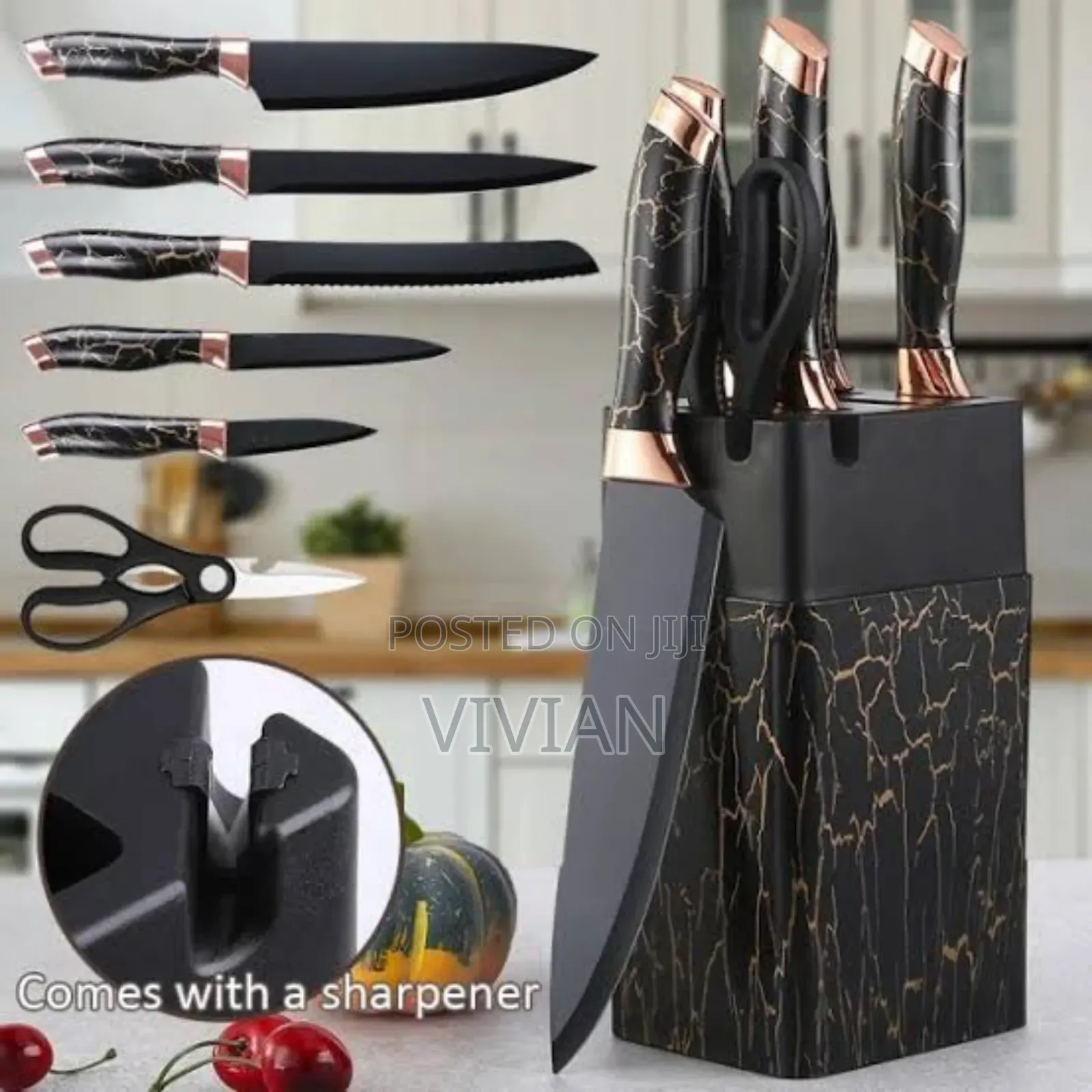 8pcs Marble With Wooden Top Knife Set
