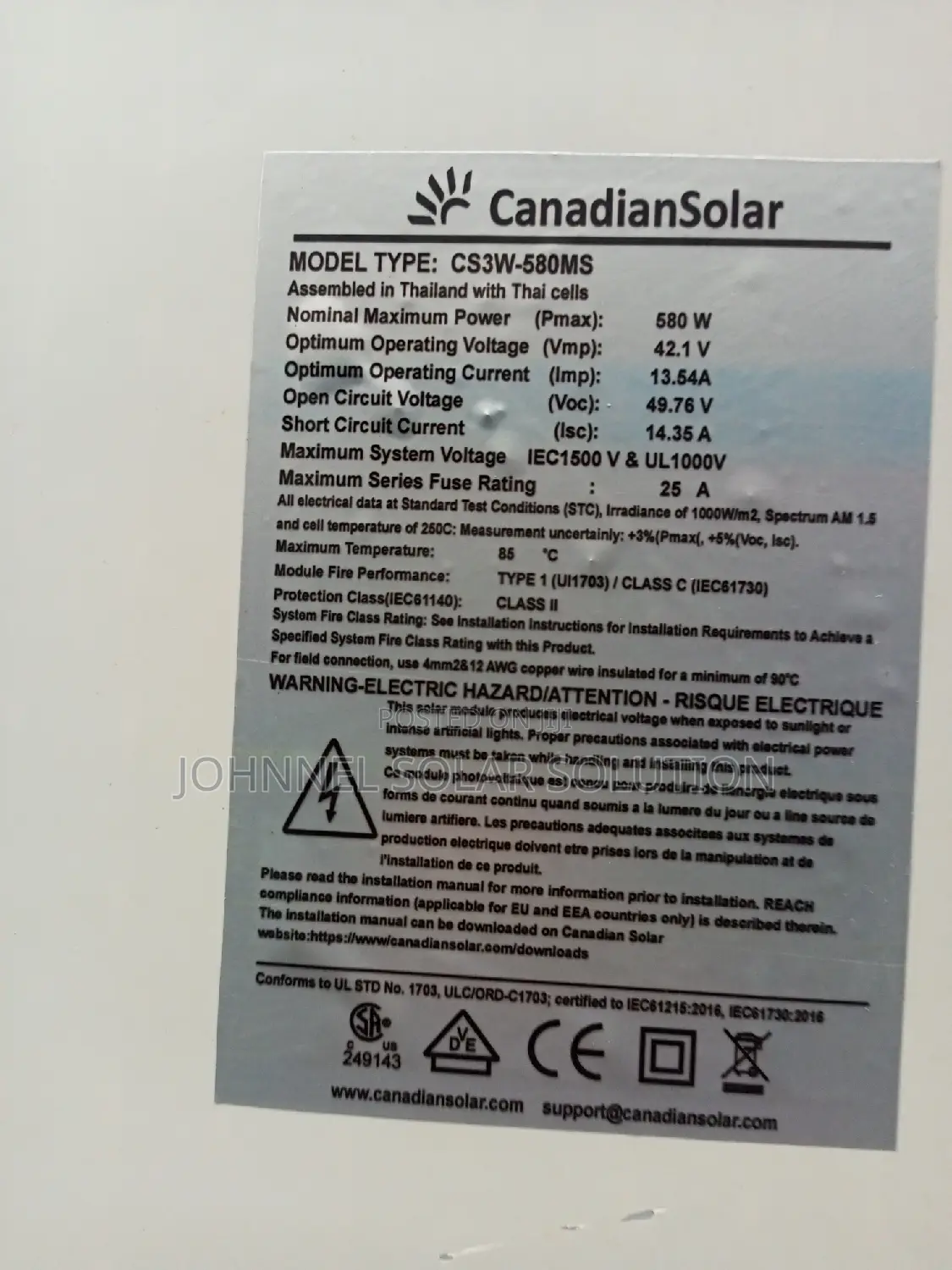 580watts 120cell Canadian Solar Panel