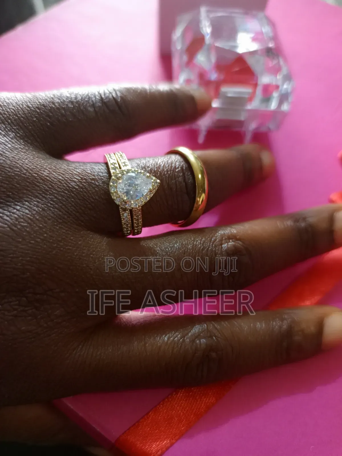 Zirconia Couples Set of Wedding Ring A05 - Gold