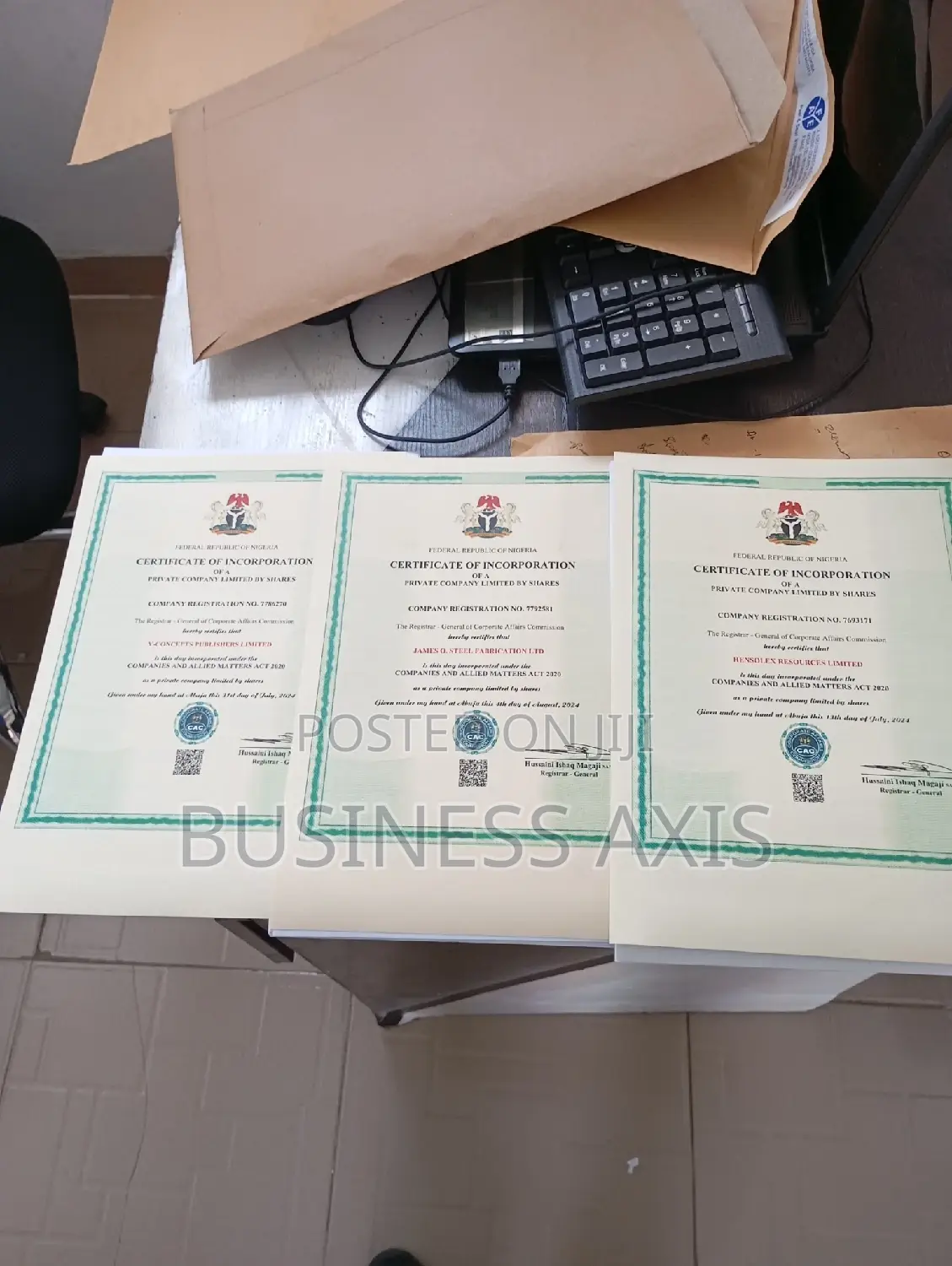 C.A.C Registration +TIN+Corporate Account