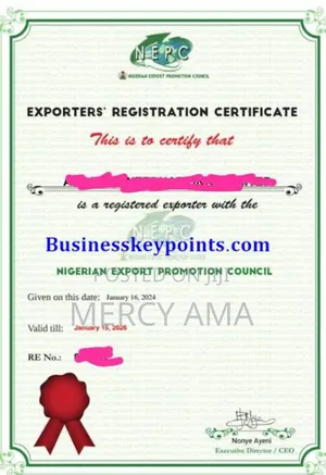 Nigeria Export Licence Certificate