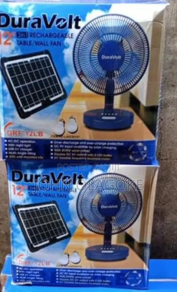 Duravolt 12 Inches Rechargeable Table Fan With Solar Panel
