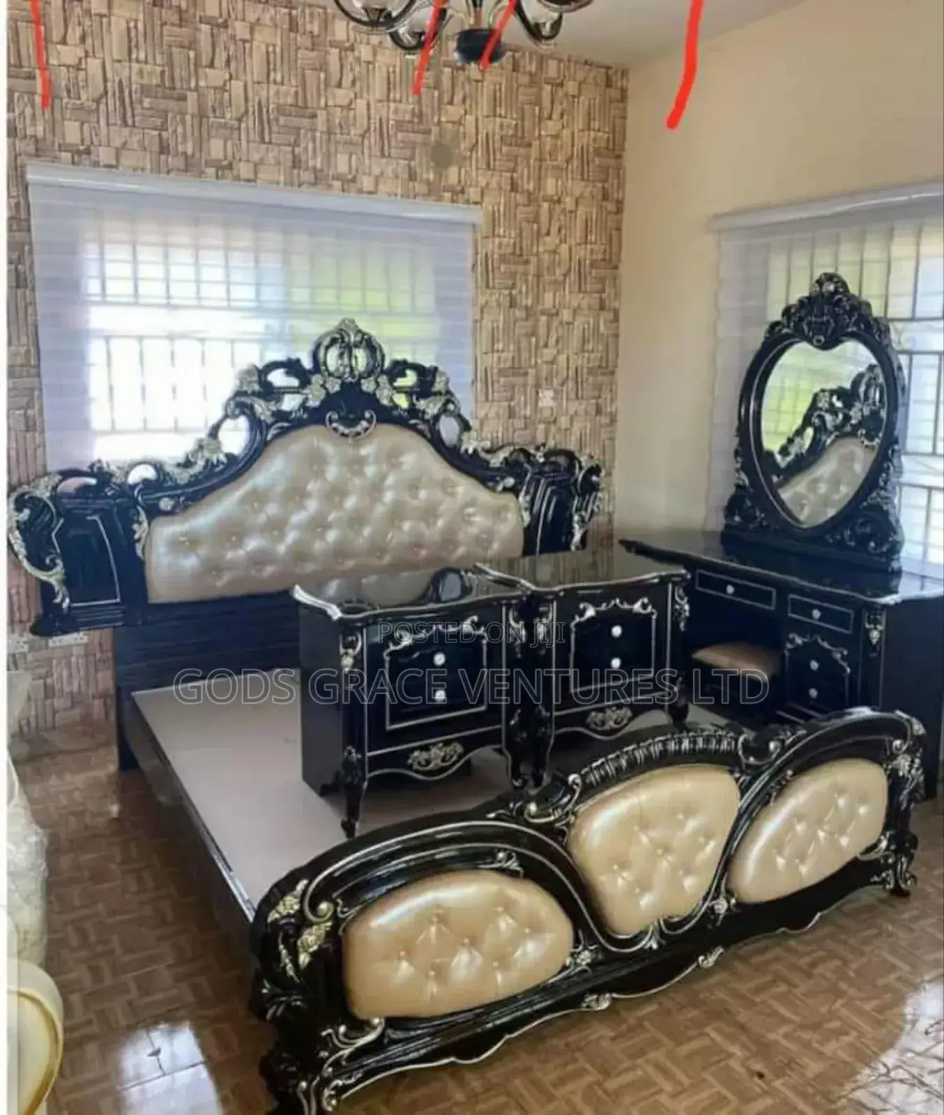 Royal Bed With Side Drawers and Dressing Mirror