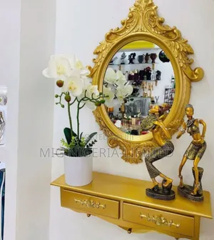 Photo - Gold Console Mirror With Drawer Set