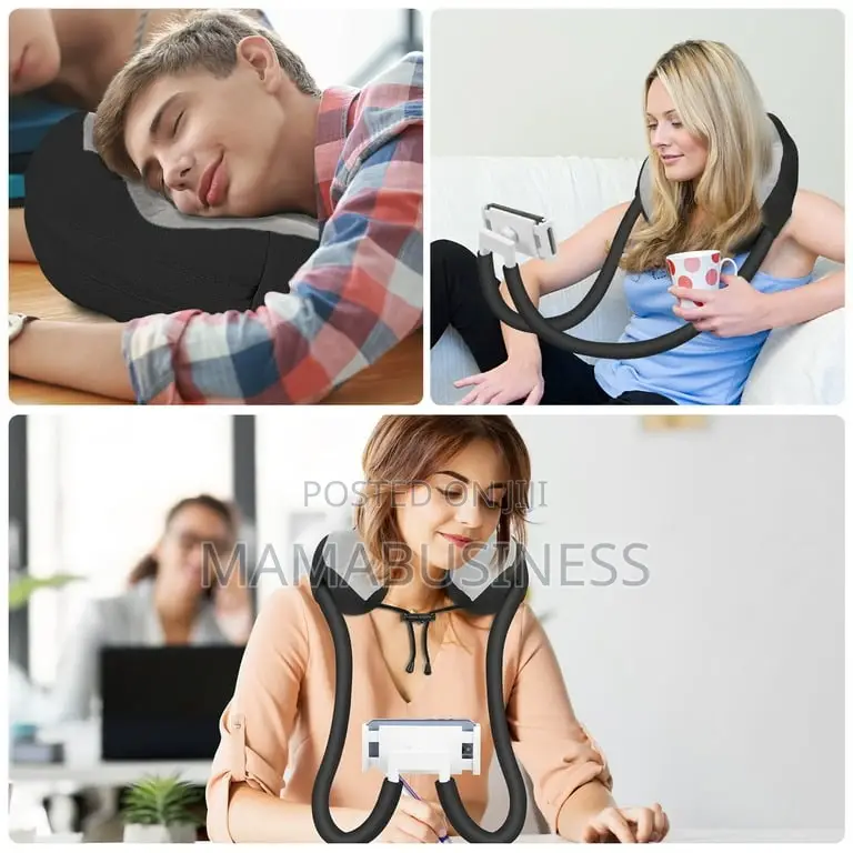 Adjustable Neck Support Pillow With Phone Holder-Black