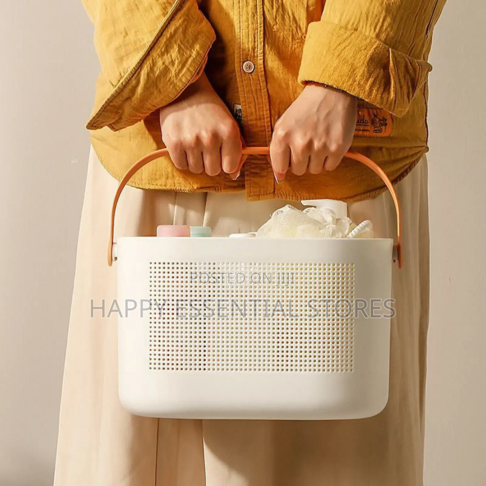 White Storage Basket With Coloured Handle