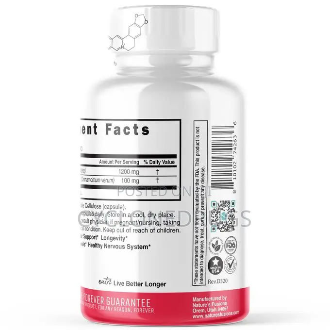 Nature's Fusions Berberine 1300mg – 120 Capsules