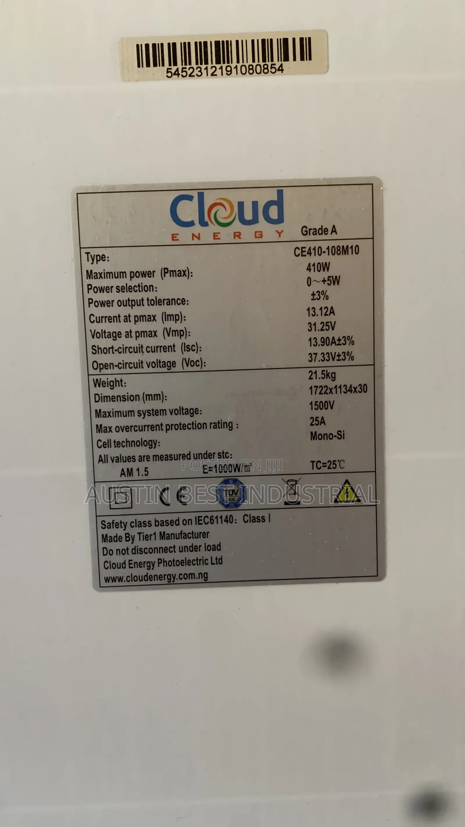 Cloud Energy 410W Mono Solar Panel