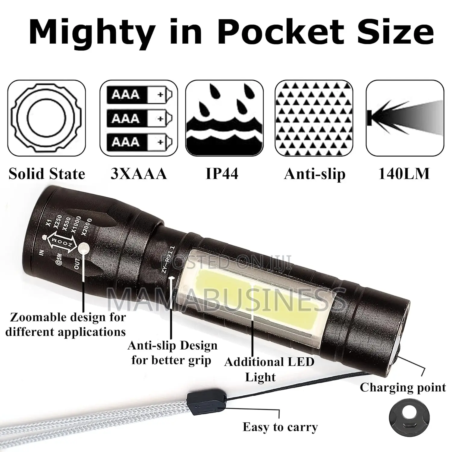 USB Charge XPE+COB Led Light Torch