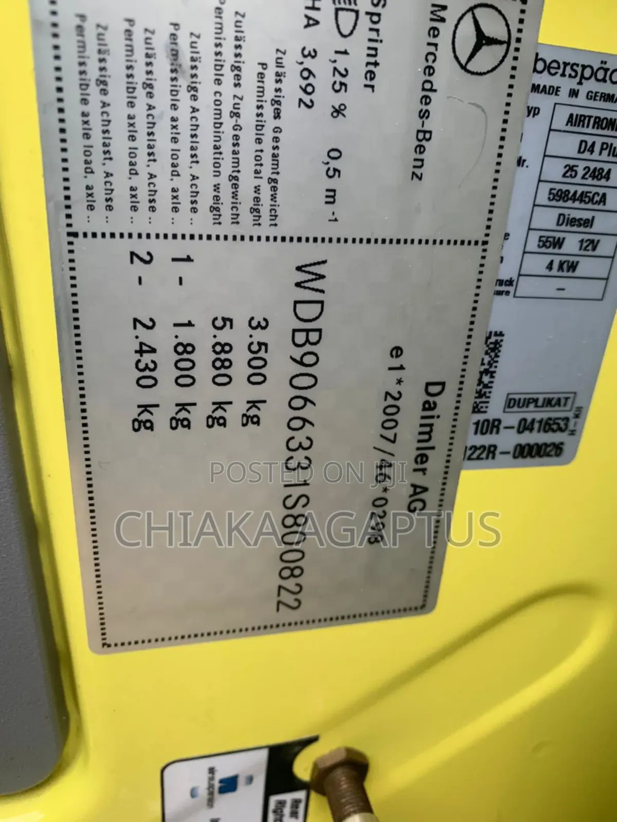 Mercedes-Benz Sprinter 2013 Yellow