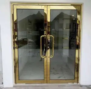 Gold Aluminum Glass Double Swing Door