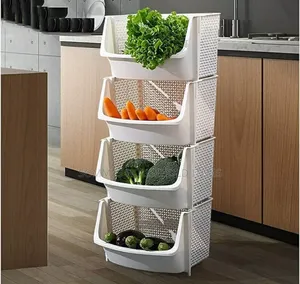 4tier Plastic Storage Trolley Rack