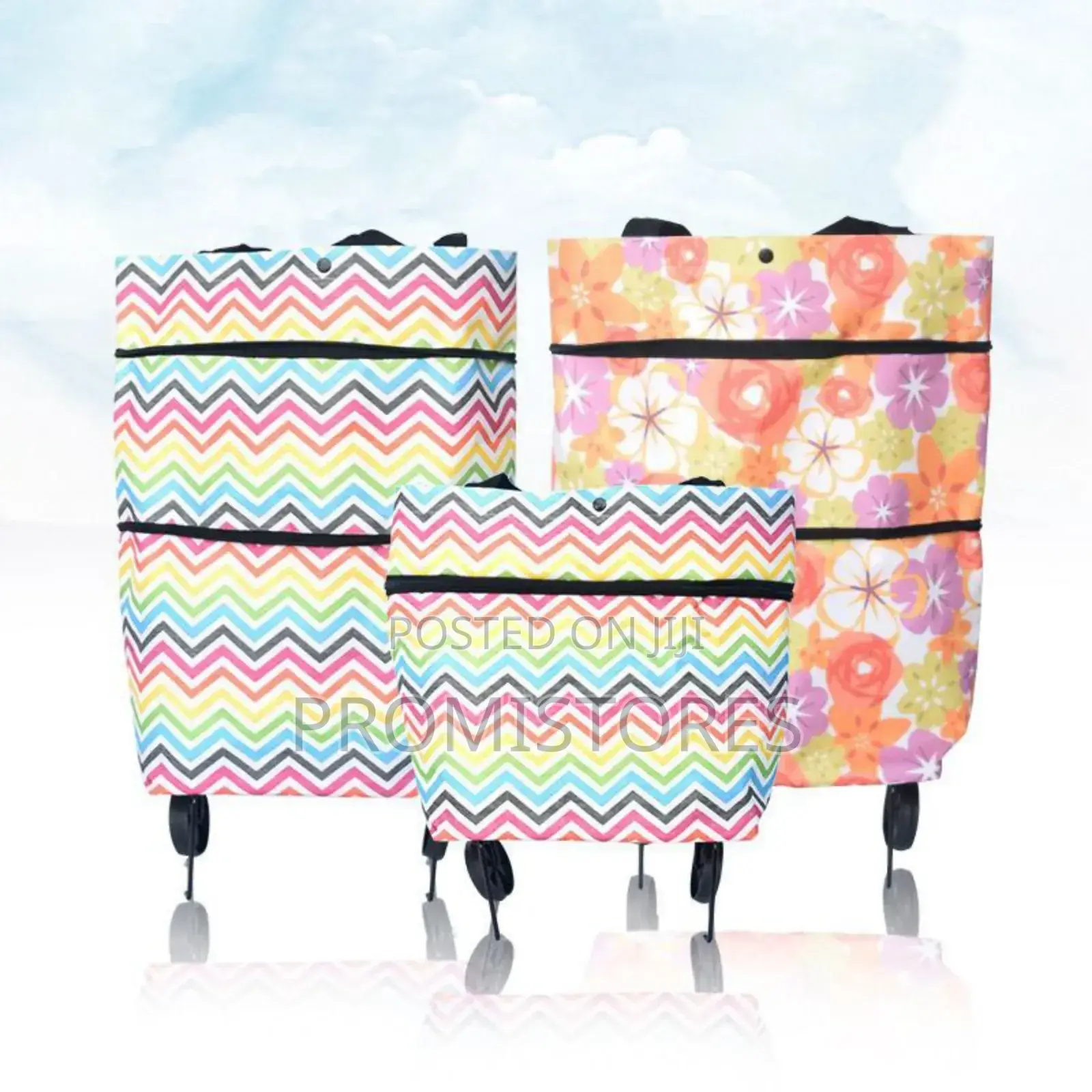 Foldable Shopping Bag With Wheels, Plain and Pattern