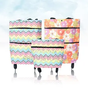 Foldable Shopping Bag With Wheels, Plain and Pattern