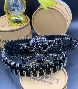 Rhinostone Demon Head Leather Belt