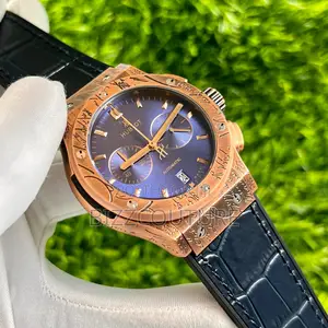 Original Hublot Automatic Chronograph Black Leather Watch