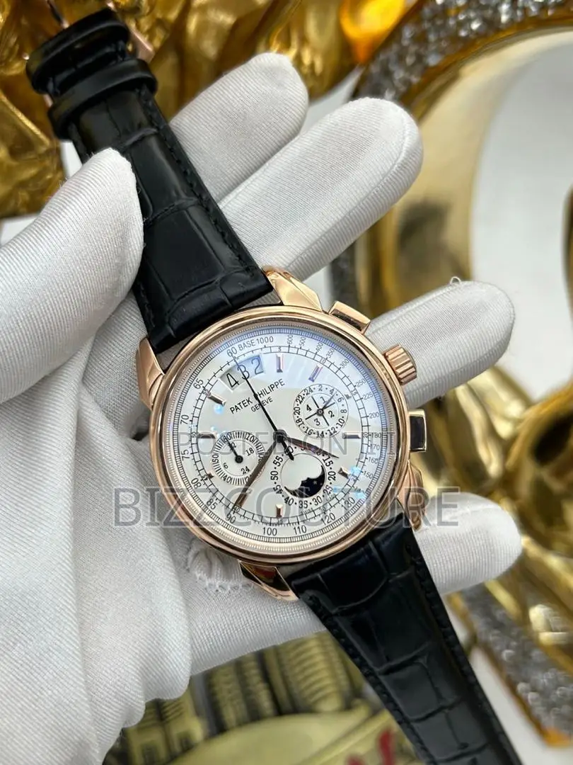 Original Patek Philippe Chronograph Black Leather Watch