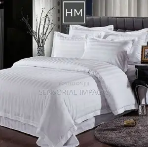 White Duvet With Silver Stripes With Pillowcase and Bedsheet
