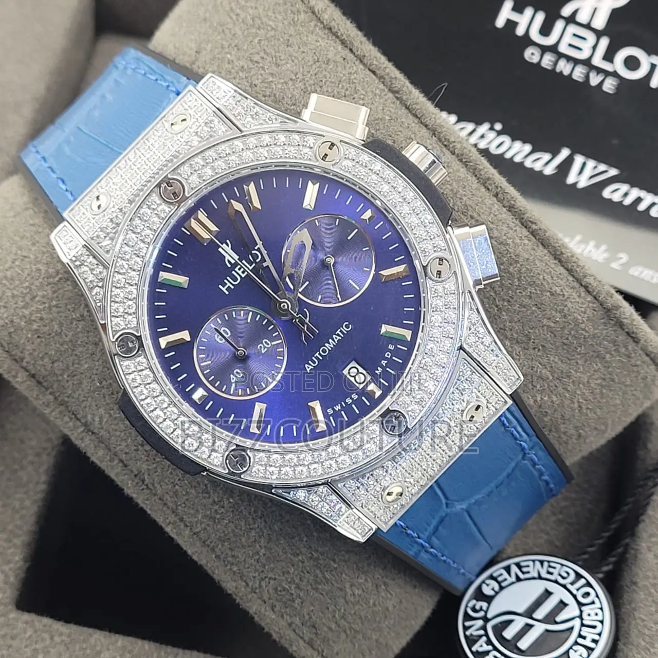Original Hublot Automatic Chronograph Blue Leather Watch