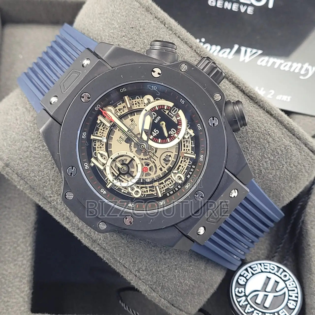 Original Hublot Mechanical Blue Rubber Strap Watch in Store