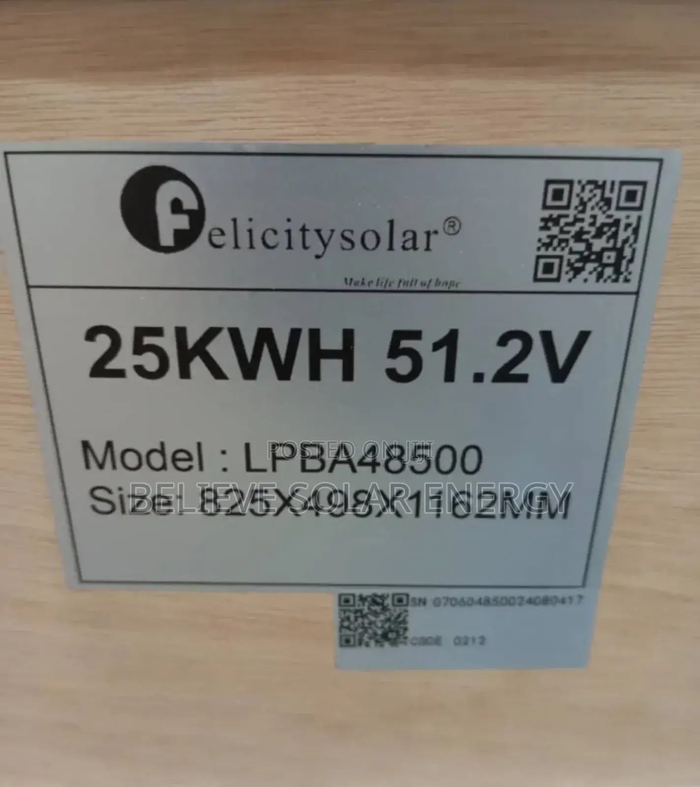 25kwh Felicity Lithium Battery 51.2v