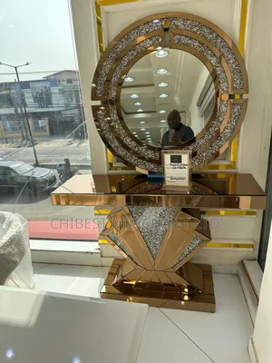 Gold Console Mirror and Stand