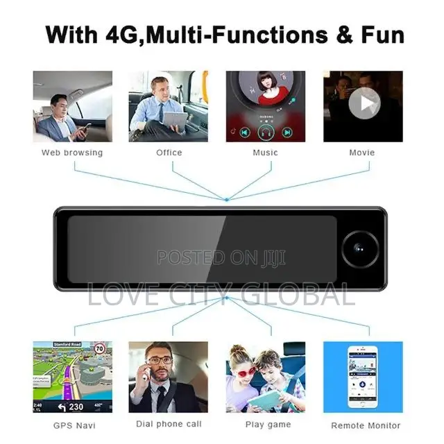 4G 3CH Dash Cam Android Auto, Mirror Video Loop Record ADAS