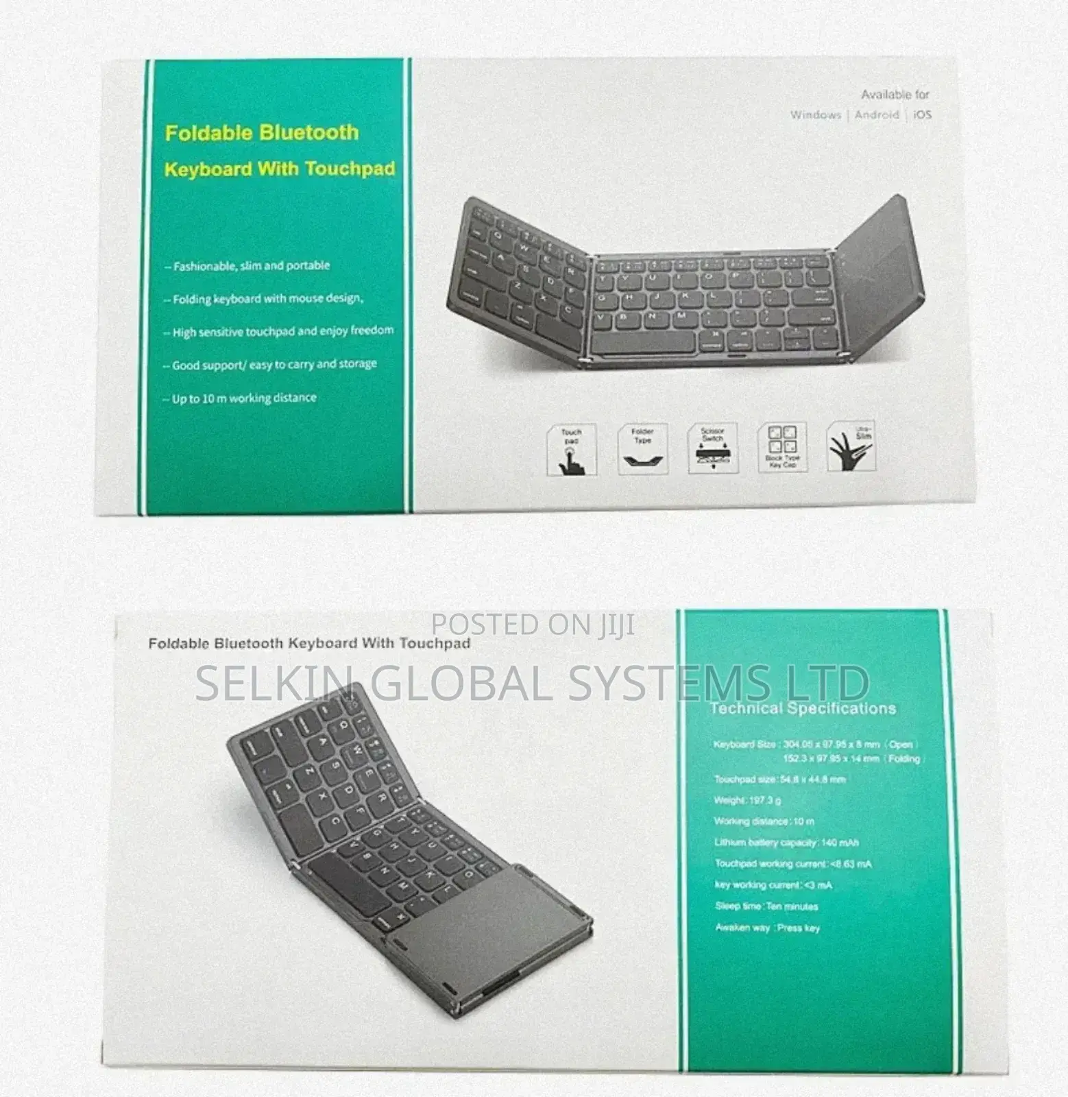 Wireless Bluetooth Foldable Keyboard With Touchpad