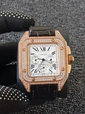 Original Cartier Chronograph Black Leather Watch in Store