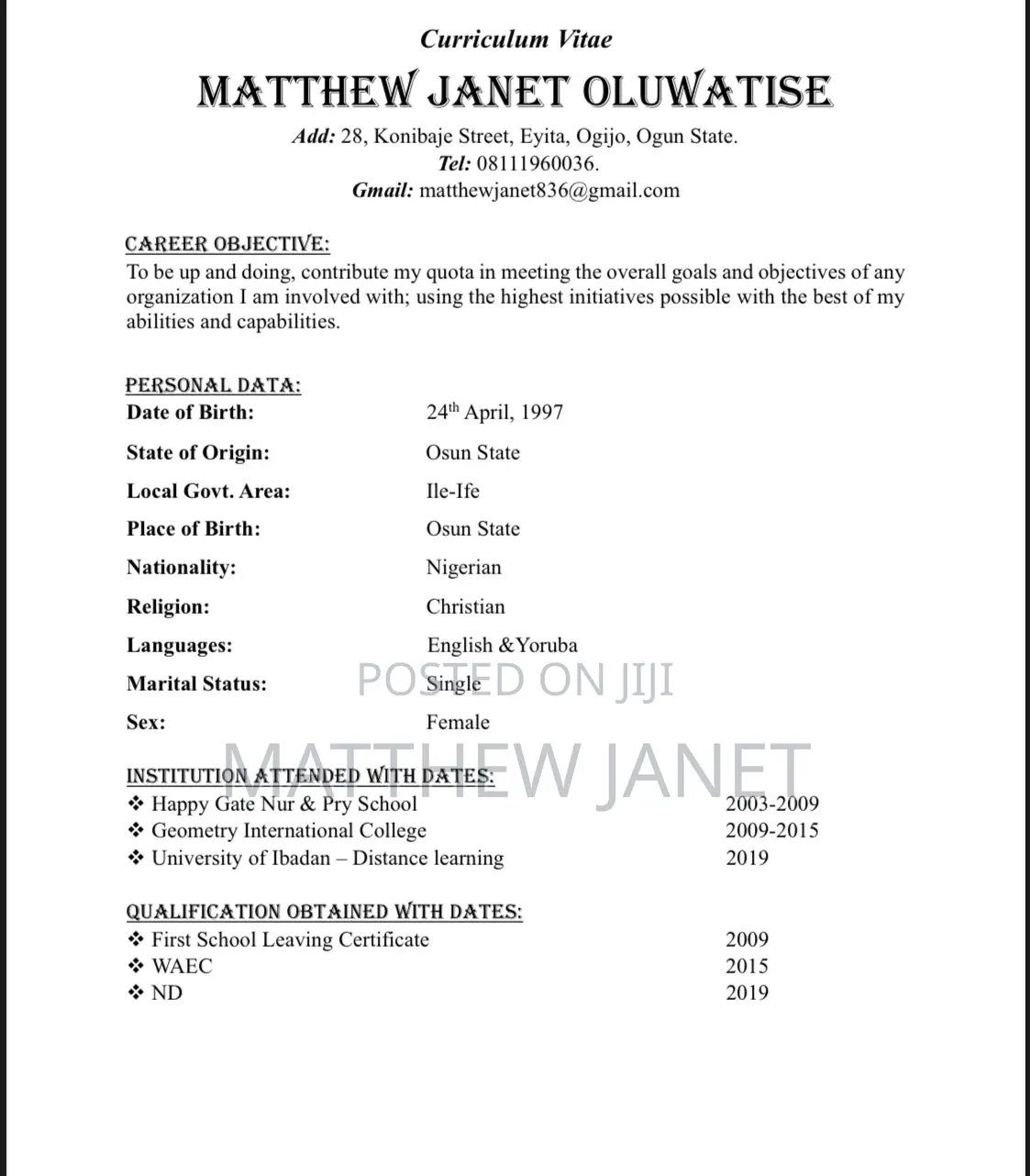Factory CV With Attractive Pay