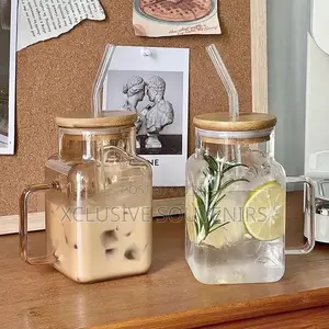 High Borosilicate Heat Resistant Square Glass Mug With Lid