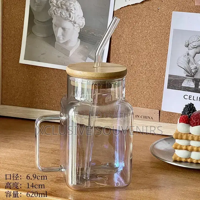 High Borosilicate Heat Resistant Square Glass Mug With Lid