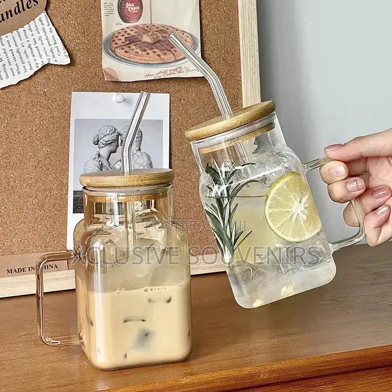 High Borosilicate Heat Resistant Square Glass Mug With Lid