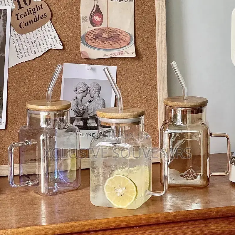 High Borosilicate Heat Resistant Square Glass Mug With Lid