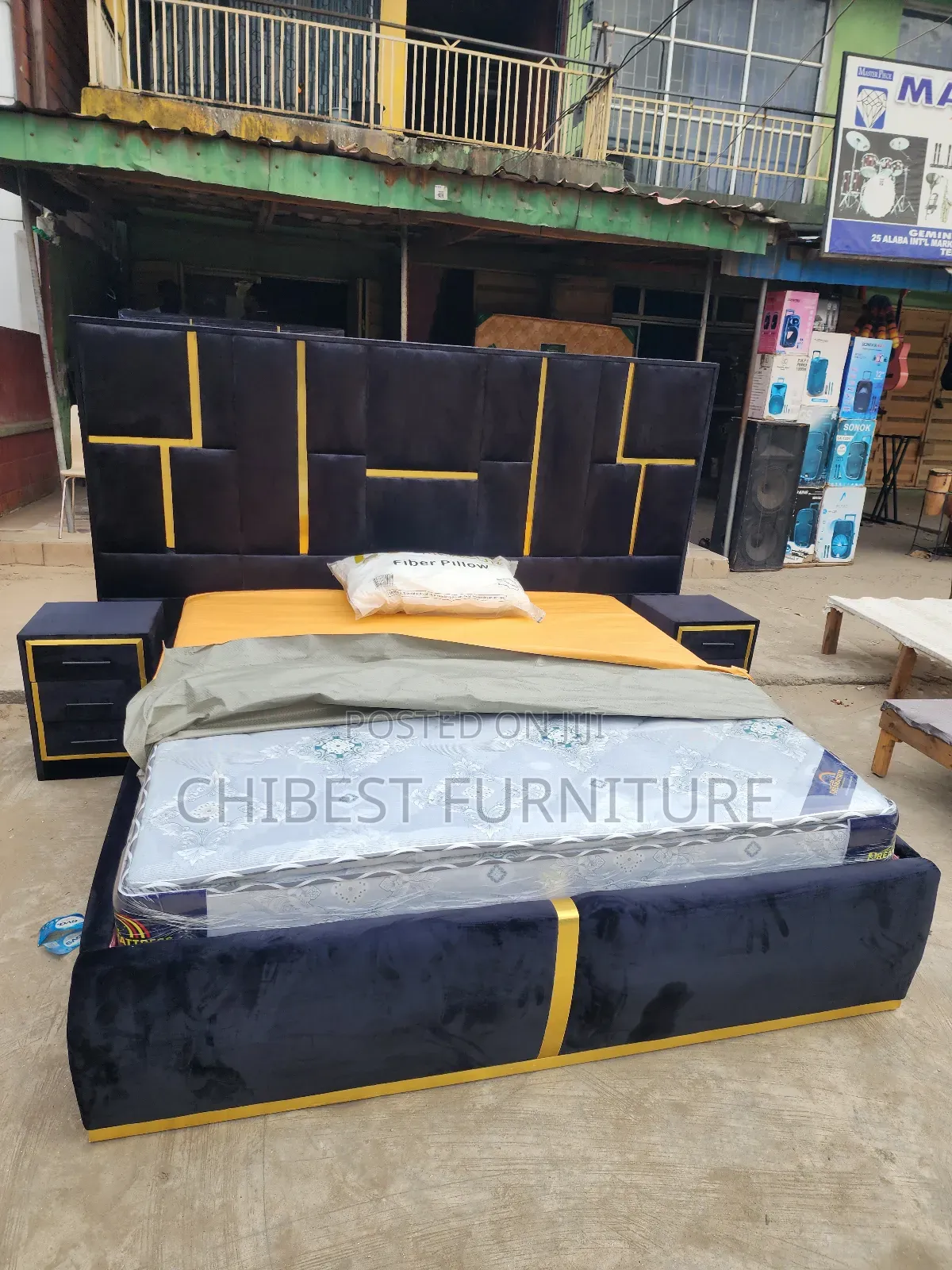 6by6 Upholstery Padded Bed Frame With Two Side Drawers