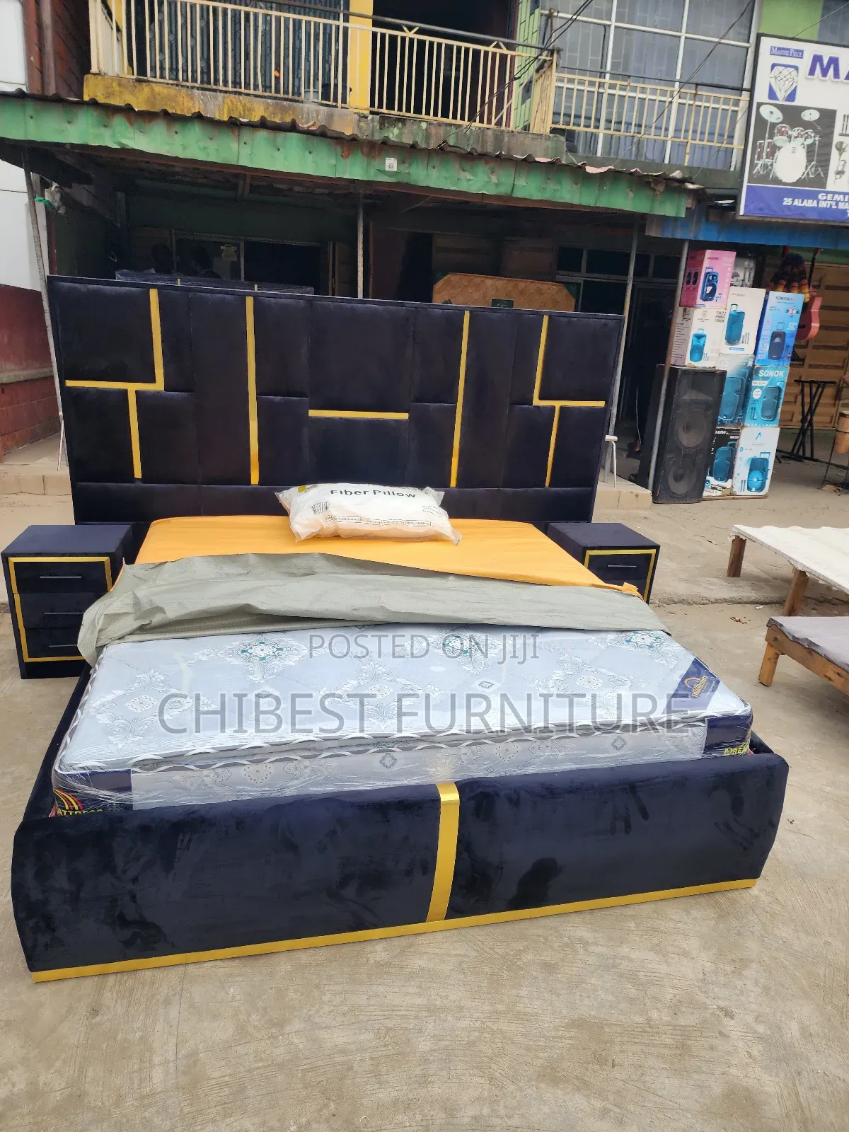 6by6 Upholstery Padded Bed Frame With Two Side Drawers