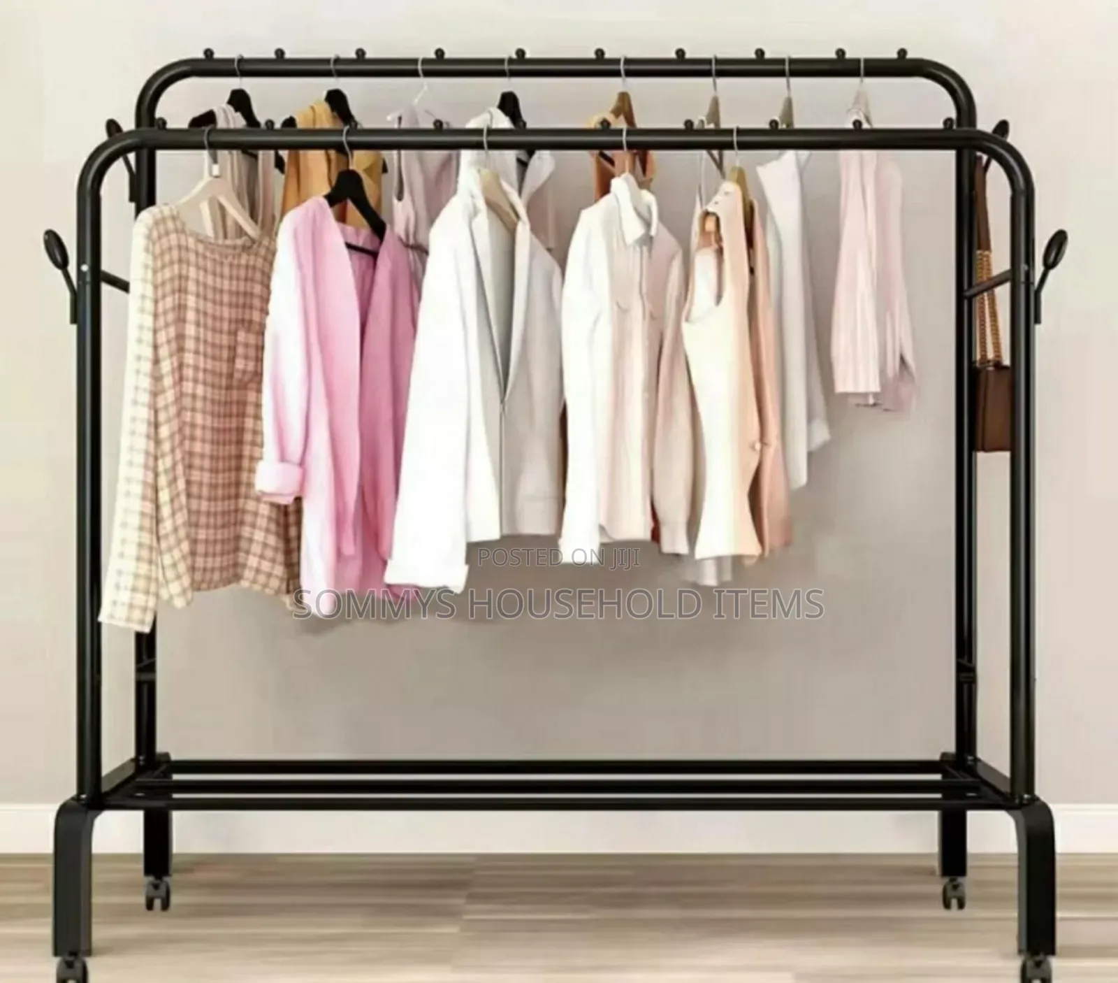 Multifunction Double Pole Clothe and Shoe Rack With Wheel