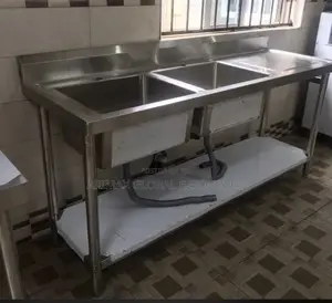 Double Bowl Sink With Side Bench And Under Bench