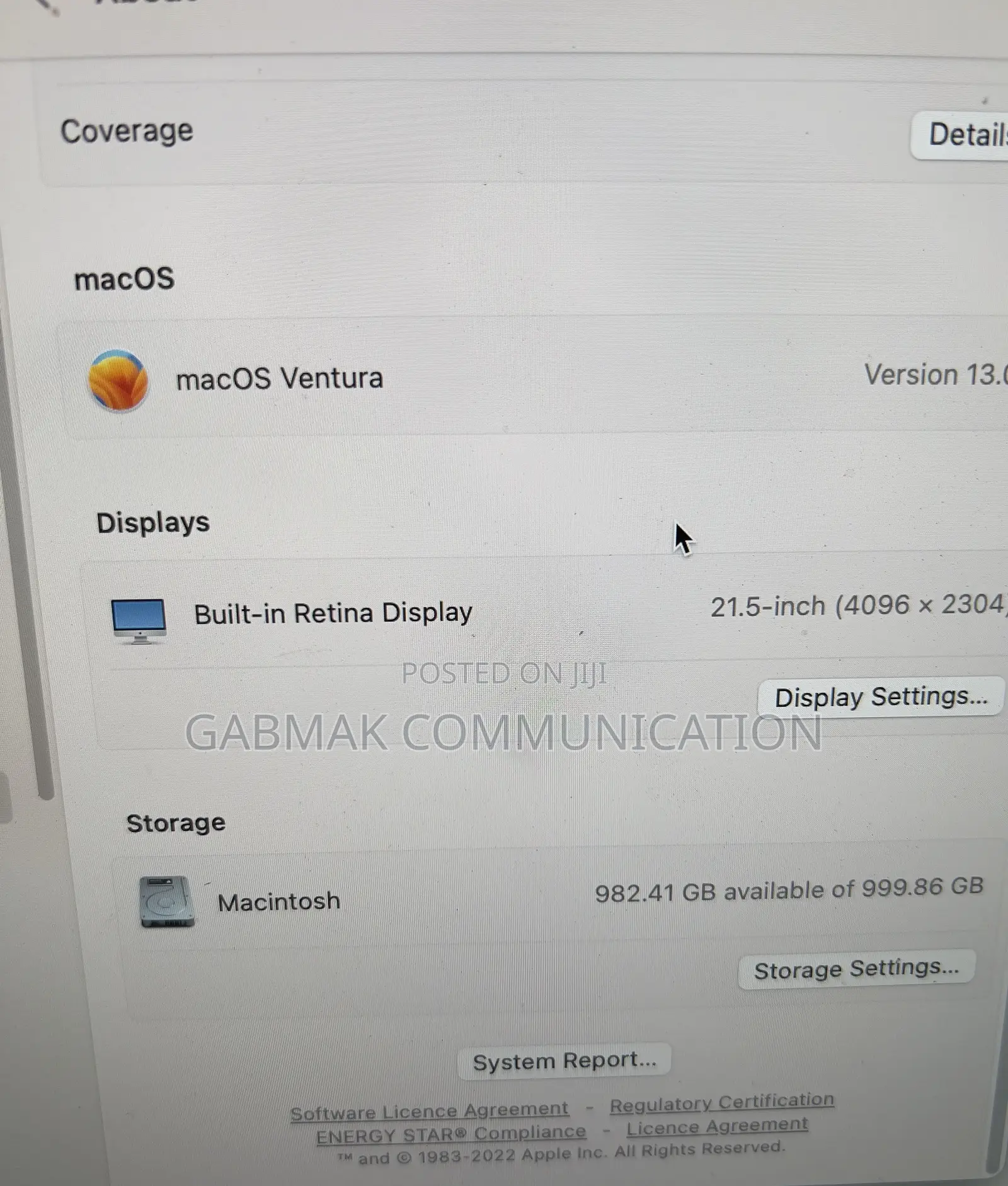 Desktop Computer Apple iMac 8GB Intel Core I5 SSD 1T