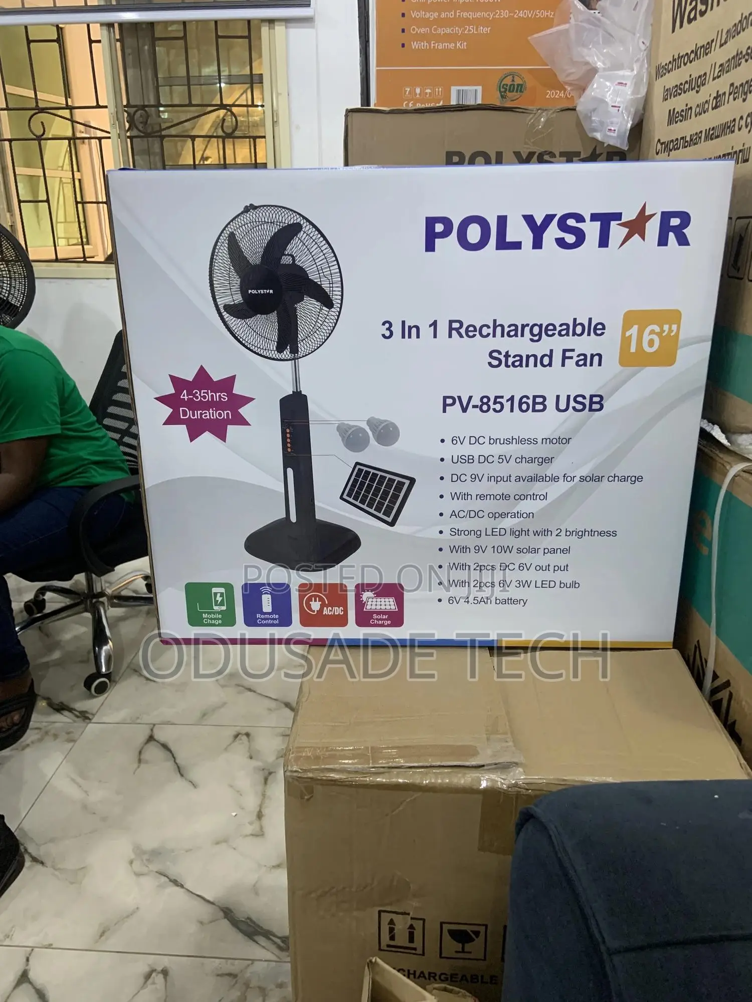 Original Polystar 16 Inches Rechargeable Standing Fan