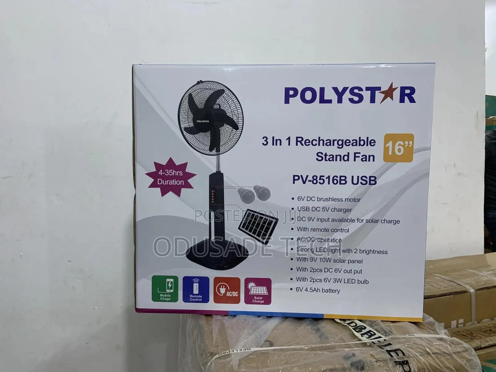 Quality 16inches Polystar Rechargeable Standing Fan