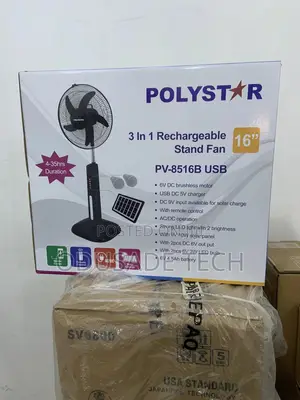 Polystar 16" Rechargeable Standing Fan With Strong Ledlight